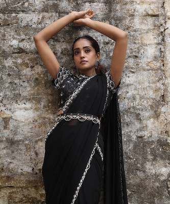 Black pre draped saree set 3