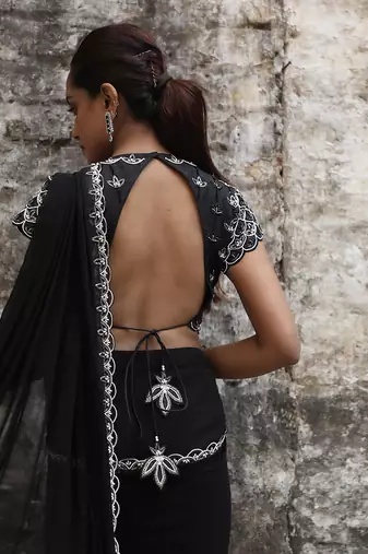 Black pre draped saree set
