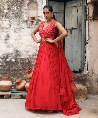 Red Handcrafted Lehenga Set 1