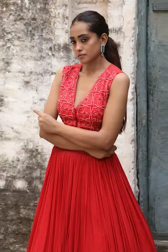 Red Handcrafted Lehenga Set