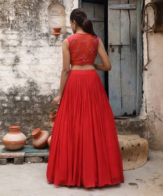 Red Handcrafted Lehenga Set 3