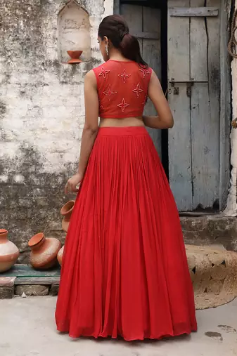 Red Handcrafted Lehenga Set
