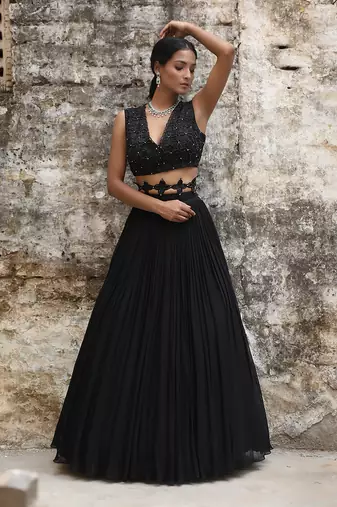 Black Handcrafted Lehenga Set