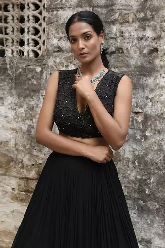 Black Handcrafted Lehenga Set