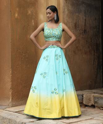 Aqua And Yellow Ombre Lehenga Set 1
