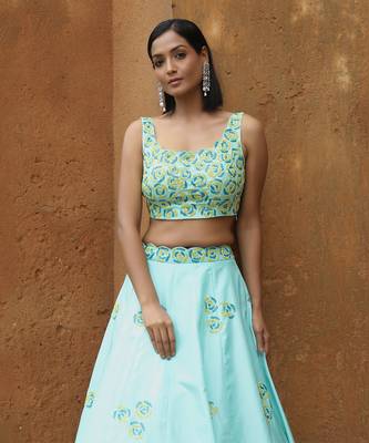 Aqua And Yellow Ombre Lehenga Set 2