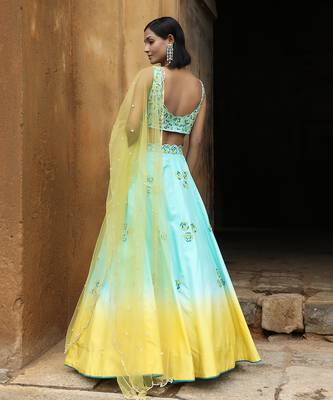 Aqua And Yellow Ombre Lehenga Set 3