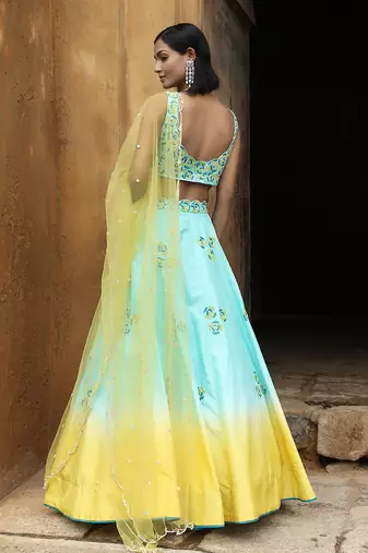 Aqua And Yellow Ombre Lehenga Set