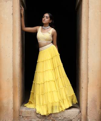 Yellow Mermaid Layered Lehenga Set 1