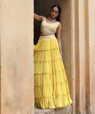 Yellow Mermaid Layered Lehenga Set 2