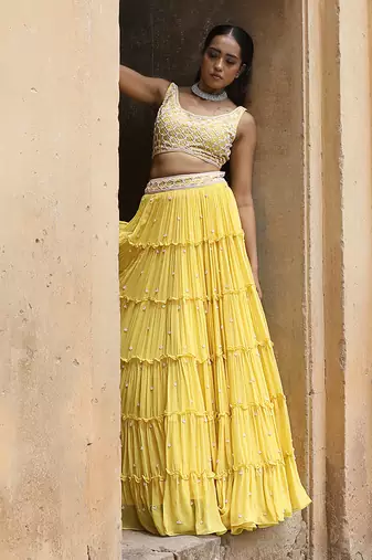 Yellow Mermaid Layered Lehenga Set