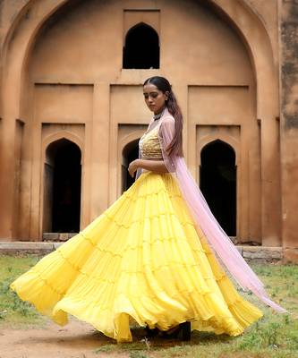 Yellow Mermaid Layered Lehenga Set 3