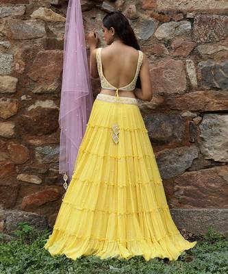 Yellow Mermaid Layered Lehenga Set 4
