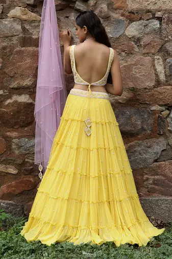 Yellow Mermaid Layered Lehenga Set