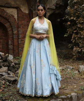 Powder Blue Circles Embellished Lehenga Set 1