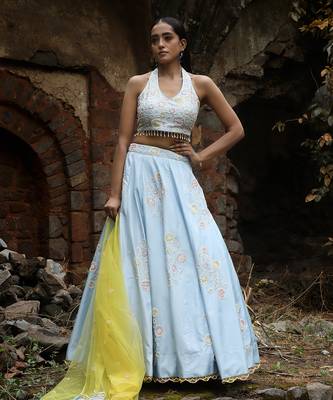 Powder Blue Circles Embellished Lehenga Set 2