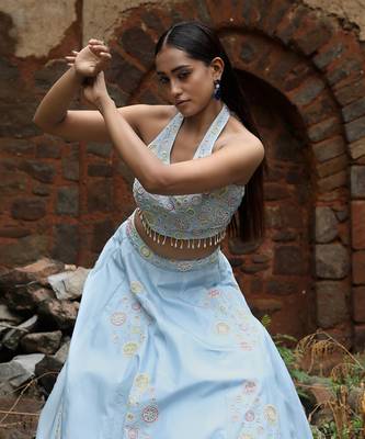 Powder Blue Circles Embellished Lehenga Set 3