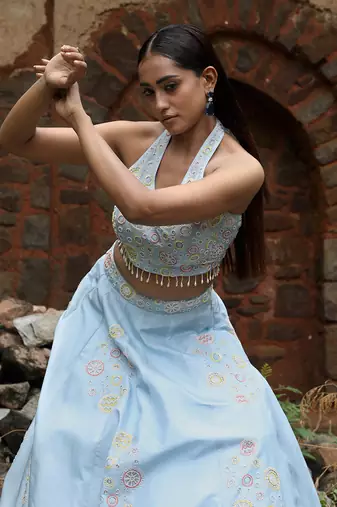 Powder Blue Circles Embellished Lehenga Set