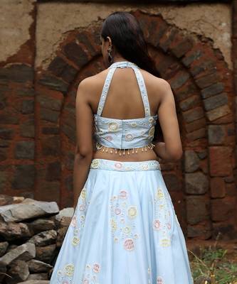 Powder Blue Circles Embellished Lehenga Set 4