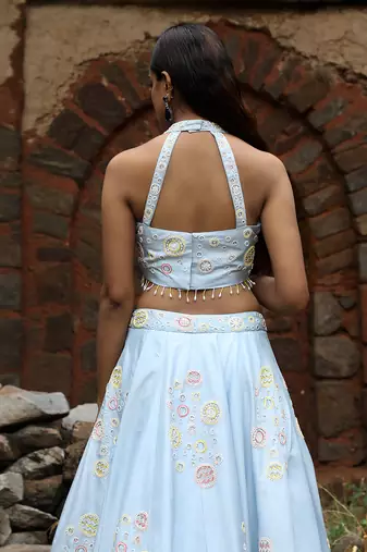 Powder Blue Circles Embellished Lehenga Set