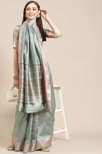 Riva enterprise women's soft cotton silk with designer golden broad border saree with blouse