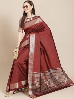 Riva enterprise women's soft cotton silk with designer golden broad border saree with blouse 1