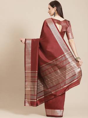 Riva enterprise women's soft cotton silk with designer golden broad border saree with blouse 2