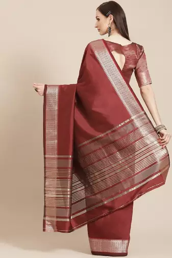 Riva enterprise women's soft cotton silk with designer golden broad border saree with blouse