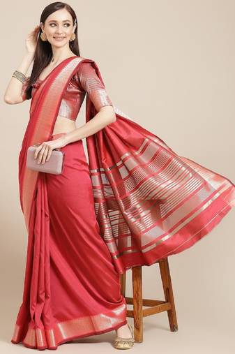 Riva enterprise women's soft cotton silk with designer golden broad border saree with blouse