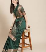 Riva enterprise women's soft cotton silk with designer golden broad border saree with blouse