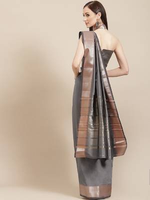 Riva enterprise women's soft cotton silk with designer golden broad border saree with blouse 2