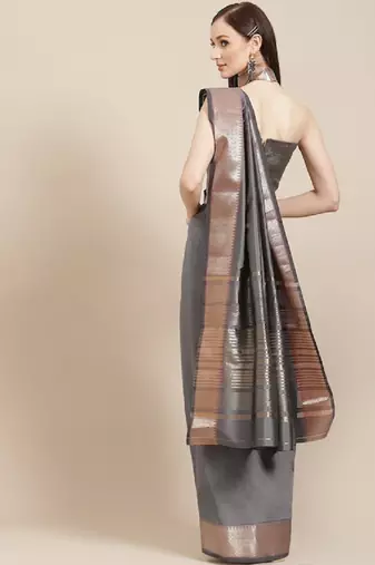 Riva enterprise women's soft cotton silk with designer golden broad border saree with blouse