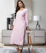 Hand Embroidered Baby Pink Rayon Lucknowi Chikankari Indian Straight Kurta For Women