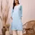 Hand Embroidered Sky Blue Rayon Lucknowi Chikankari Indian Straight Kurta For Women