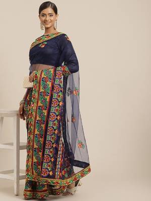 Riva enterprise women's net  traditional embroidered  and mirror work saree with blouse 1