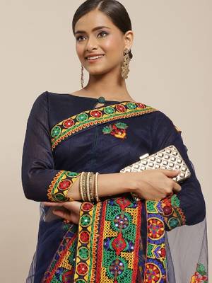 Riva enterprise women's net  traditional embroidered  and mirror work saree with blouse 2