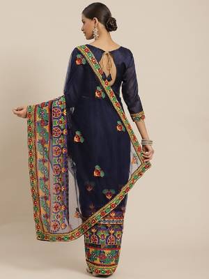 Riva enterprise women's net  traditional embroidered  and mirror work saree with blouse 3