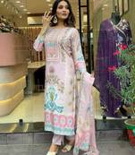 PEHNAVA RIYON DIGITAL PRINT HAND MIRRORWORK KURTI PENT WITH DUPATTA