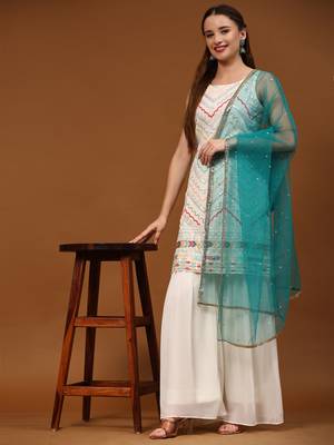 White sequins embroidered georgette sharara suit 1