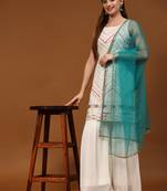White sequins embroidered georgette sharara suit