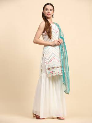 White sequins embroidered georgette sharara suit 2