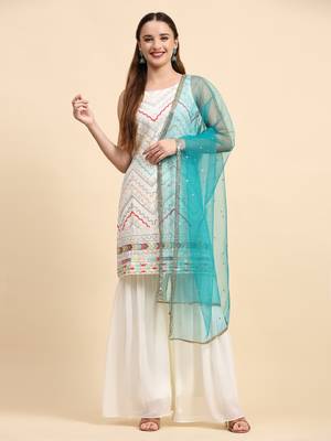 White sequins embroidered georgette sharara suit 3