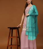 Peach sequins embroidered georgette sharara suit