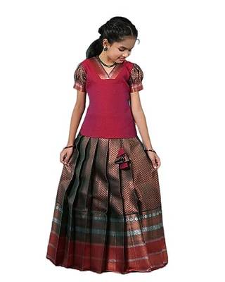 girls Pink bali silk pattu pavadai set 1