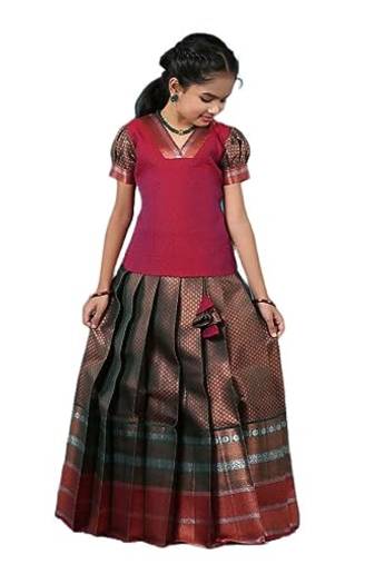 girls Pink bali silk pattu pavadai set