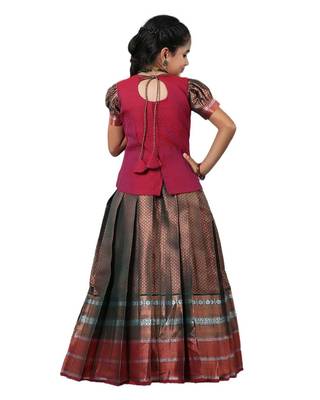 girls Pink bali silk pattu pavadai set 2