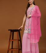 Pink sequins embroidered georgette sharara suit