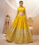 Yellow Georgette Embroidered Lehenga Set