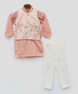Pink Gotta Embroidery Nehru Jacket And Kurta Sets 3