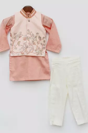 Pink Gotta Embroidery Nehru Jacket And Kurta Sets